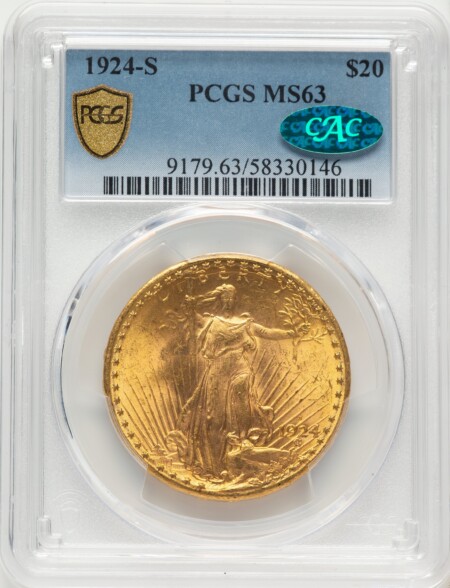 1924-S $20 CAC PCGS Secure 63 PCGS
