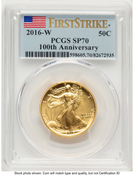 2016-W 50C Walking Liberty 100th Anniversary Gold Centennial  FS Flag 70 PCGS
