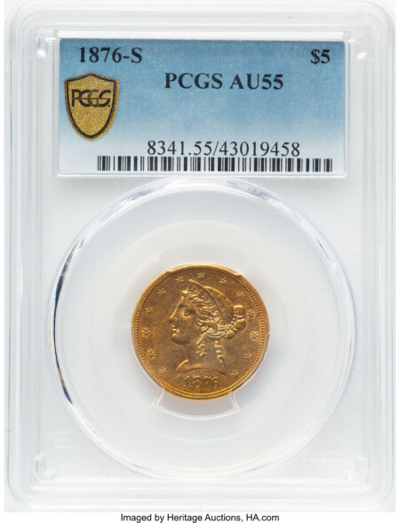 1876-S $5 PCGS Secure 55 PCGS