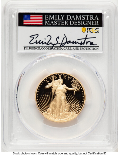 2021-W Type 2 Proof Gold Eagle 1/2 oz AR Emily Damstra 70 PCGS