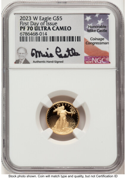 2023-W Proof Gold Eagle 1/10 oz FDI Mike Castle 70 NGC