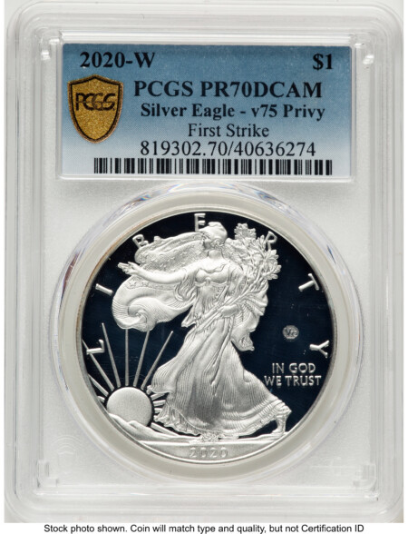 2020-W Proof Silver Eagle V75 Privy 1 oz FS Blue Gradient 70 PCGS