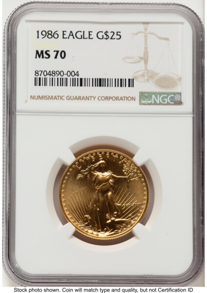 1986 Gold Eagle 1/2 oz Brown Label 70 NGC