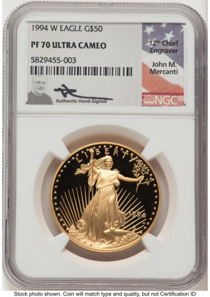 1994-W Proof Gold Eagle 1 oz John Mercanti 70 NGC