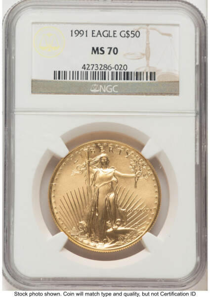 1991 Gold Eagle 1 oz Brown Label 70 NGC