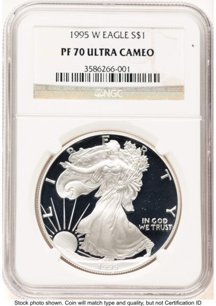 1995-W Proof Silver Eagle 1 oz Brown Label 70 NGC