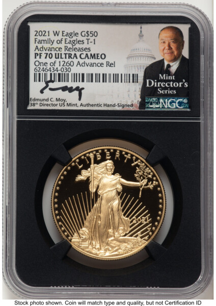2021-W Type 1 Proof Gold Eagle 1 oz AR Ed Moy Mint Director's Series Blk Core 70 NGC