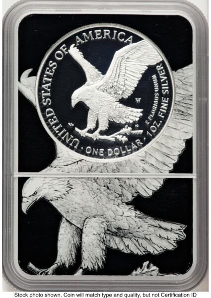 2021-S TY2 Proof Silver Eagle 1 oz Black Silver Eagle Core Overlay/Label 70 NGC