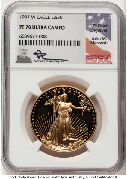 1997-W Proof Gold Eagle 1 oz John Mercanti 70 NGC