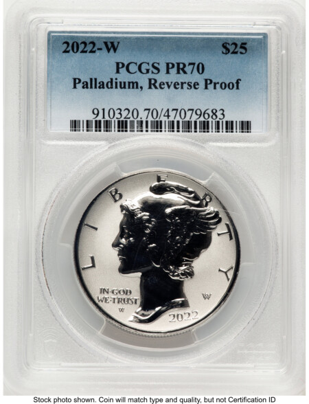 2022-W Palladium Eagle 1 oz, REV PR Blue Gradient 70 PCGS