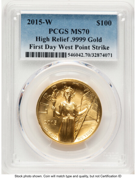 2015-W G$100 American Liberty High Relief FDI Blue Gradient West Point Strike 70 PCGS