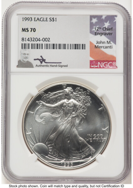 1993 Silver Eagle John Mercanti 70 NGC