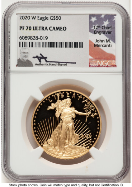 2020-W Proof Gold Eagle 1 oz John Mercanti 70 NGC