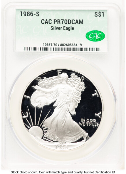 1986-S Proof Silver Eagle 1 oz Non Designation 70 CACG