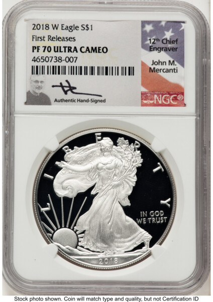 2018-W Proof Silver Eagle 1 oz FR John Mercanti 70 NGC