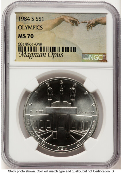 1984-S S$1 Olympics Silver Commemorative Magnum Opus 70 NGC