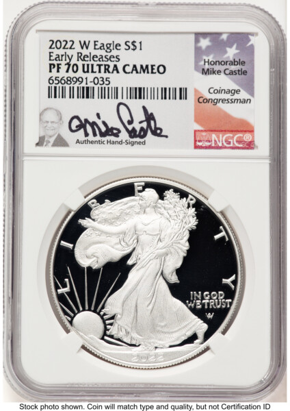2022-W Proof Silver Eagle 1 oz ER Mike Castle 70 NGC