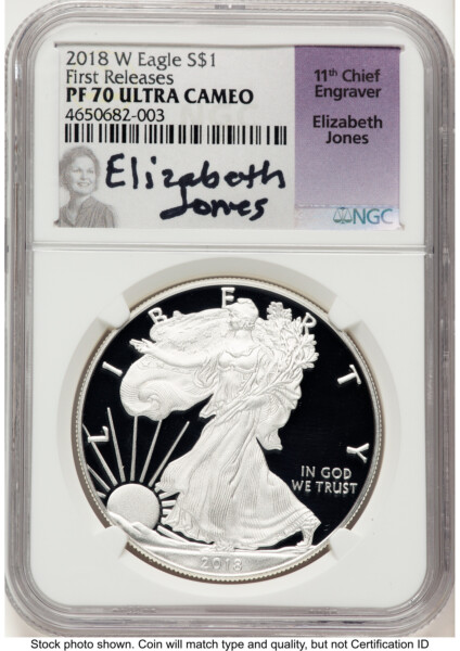 2018-W Proof Silver Eagle 1 oz FR Elizabeth Jones 70 NGC
