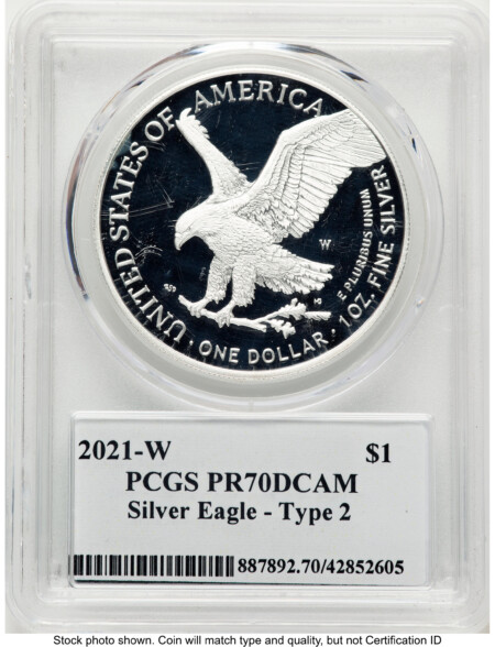 2021-W TY2 Proof Silver Eagle 1 oz Premier Label 70 PCGS