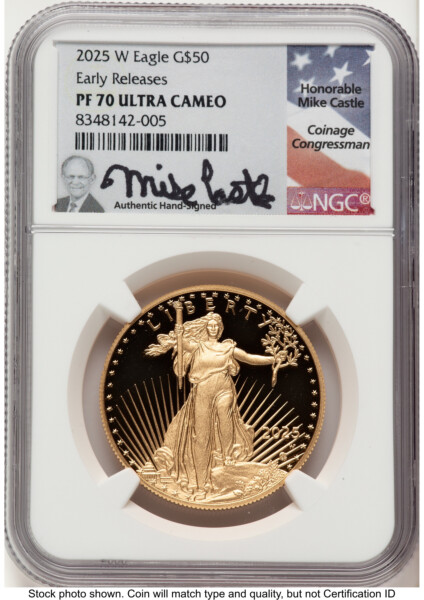 2025-W Proof Gold Eagle 1 oz ER Mike Castle 70 NGC