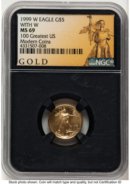 1999-W Gold Eagle 1/10 oz Unfinished Proof Dies 100 Greatest US Modern Coins American Liberty Series Blk Core 69 NGC