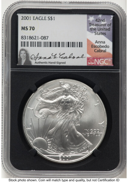 2001 Silver Eagle Anna Cabral Blk Core 70 NGC