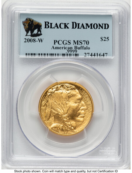 2008-W Burnished Gold Buffalo 1/2 oz Black Diamond Bison Label 70 PCGS