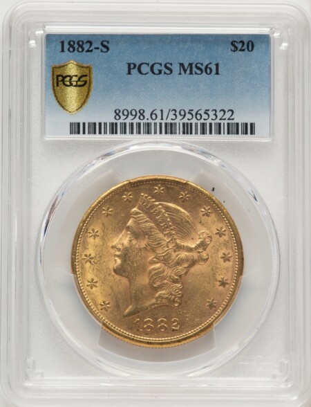 1882-S $20 PCGS Secure Blue Gradient 61 PCGS