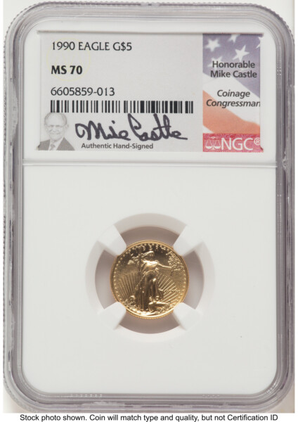 1990 Gold Eagle 1/10 oz Mike Castle 70 NGC