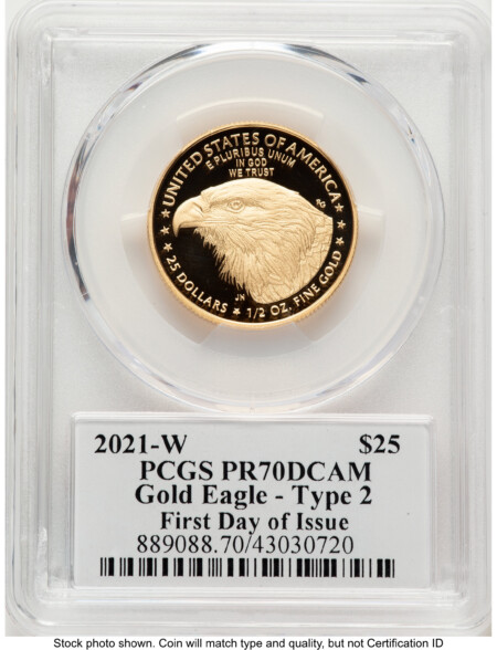 2021-W Type 2 Proof Gold Eagle 1/2 oz FDI Thomas Cleveland Americana 70 PCGS