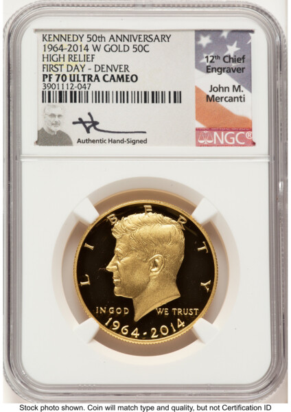 2014-W 50C Gold JFK 50th Anniversary FDI John Mercanti Denver 70 NGC