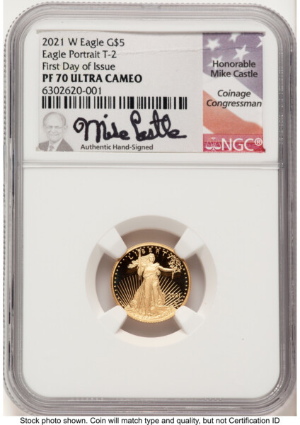 2021-W Type 2 Proof Gold Eagle 1/10 oz FDI Mike Castle 70 NGC