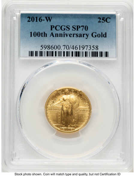 2016-W 25C Standing Liberty 100th Anniversary Gold Centennial  Blue Gradient 70 PCGS