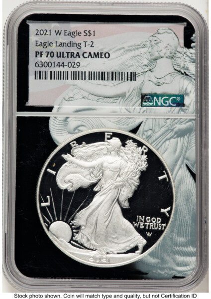 2021-W TY2 Proof Silver Eagle 1 oz Black Silver Eagle Core Overlay/Label 70 NGC
