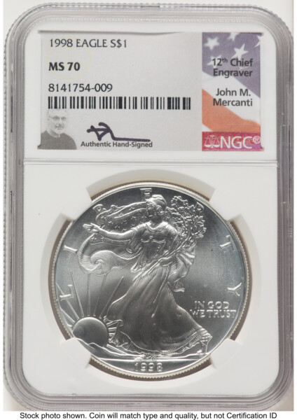 1998 Silver Eagle John Mercanti 70 NGC