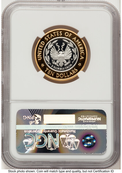 2000-W $10 Library of Congress Bi-Metallic Gold 0.2509 oz and Platinum 0.2509 oz, PR Mike Castle 70 NGC