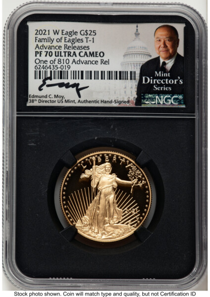2021-W Type 1 Proof Gold Eagle 1/2 oz AR Ed Moy Mint Director's Series Blk Core 70 NGC