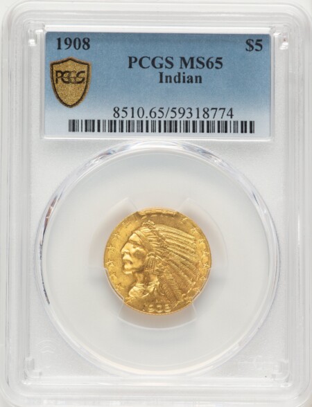 1908 $5 Indian, MS PCGS Secure 65 PCGS