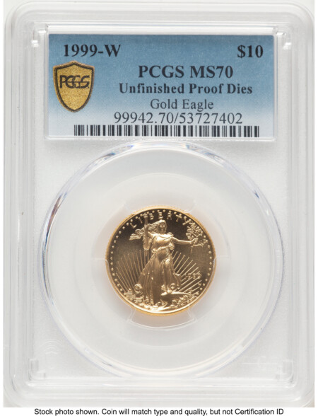 1999-W Gold Eagle 1/4 oz Unfinished Proof Dies Blue Gradient 70 PCGS