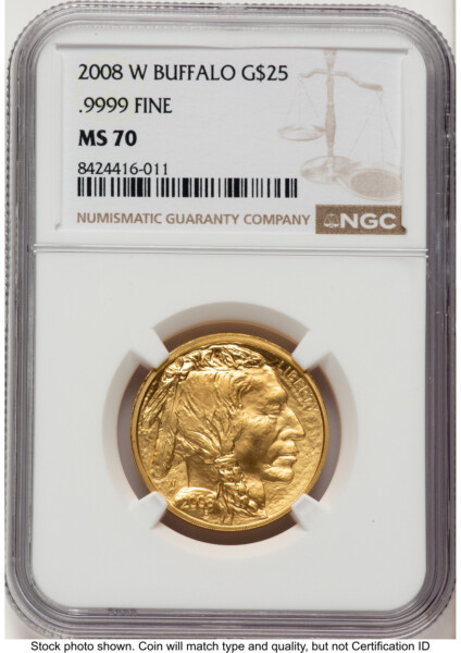 2008-W Burnished Gold Buffalo 1/2 oz Brown Label 70 NGC