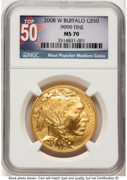 2008-W Burnished Gold Buffalo 1 oz Top 50 Most Popular Modern Coins Label 70 NGC