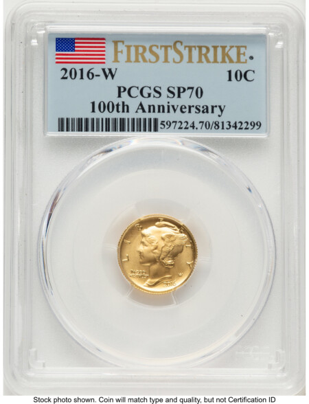 2016-W 10C Mercury Dime 100th Anniversary Gold Centennial  FS Flag 70 PCGS