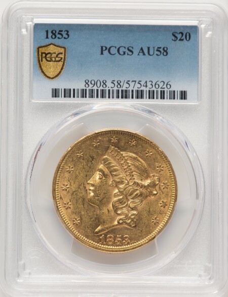 1853 $20 PCGS Secure 58 PCGS