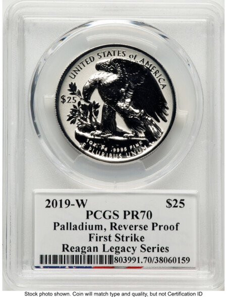 2019-W Palladium Eagle 1 oz, REV PR FS Reagan Legacy Series Michael Reagan 70 PCGS