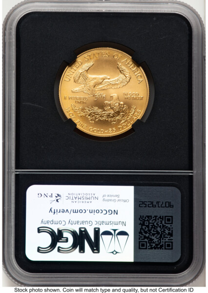 2008-W Burnished Gold Eagle 1/2 oz Miles Standish Blk Core 70 NGC