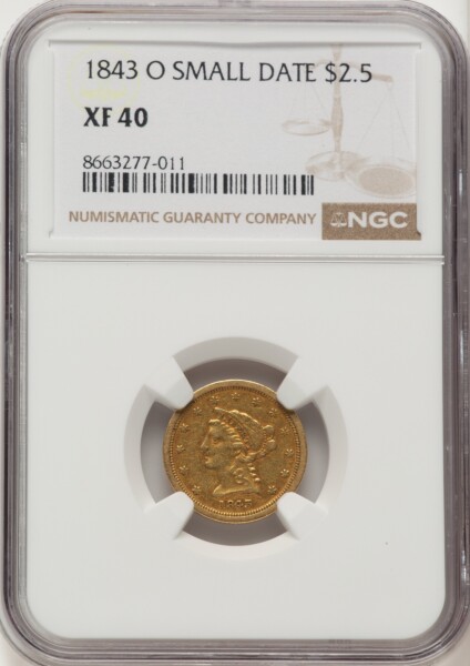 1843-O $2 1/2 Small Date, Crosslet 4 40 NGC
