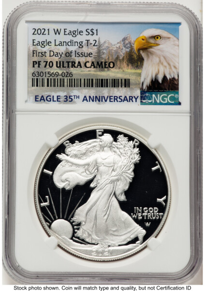 2021-W TY2 Proof Silver Eagle 1 oz FDI Eagle Mountain Label 70 NGC