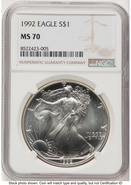 1992 Silver Eagle Brown Label 70 NGC