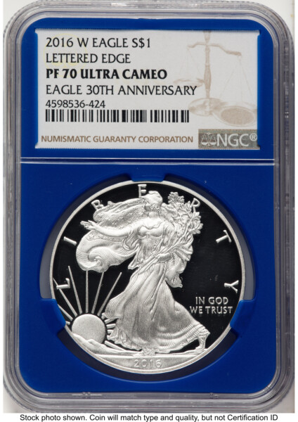 2016-W Proof Silver Eagle 1 oz Brown Label Blue Core 70 NGC