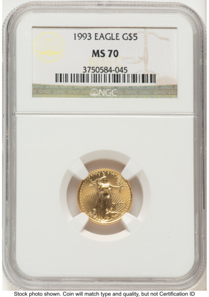 1993 Gold Eagle 1/10 oz Brown Label 70 NGC